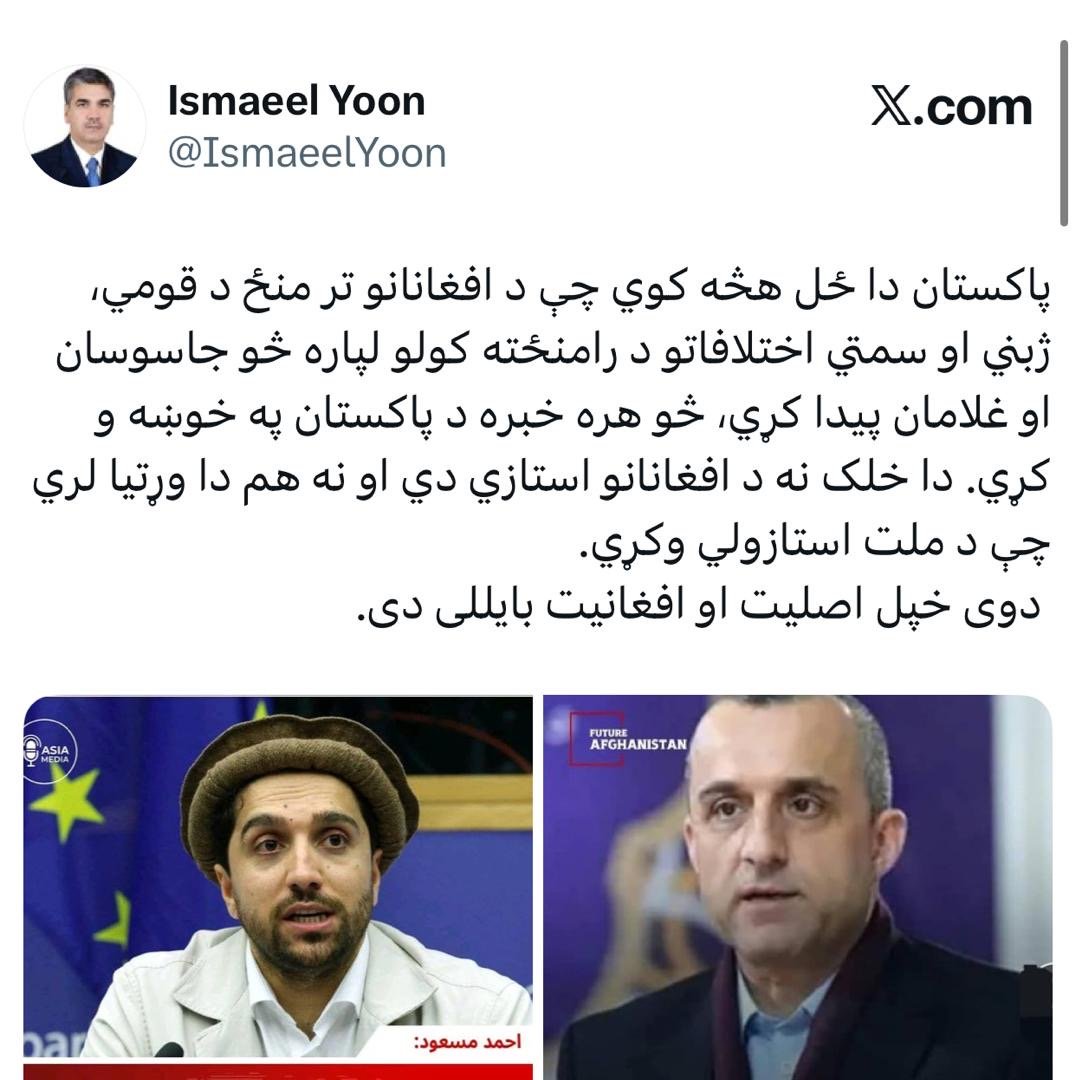 یون: امرالله صالح و احمد مسعود به منافع پاکستان کار می&zwnj;کنند